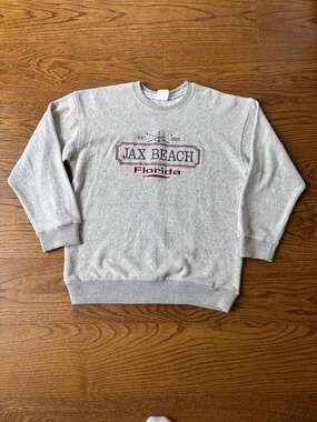 Pacific & Co. Jax Beach Florida Embroidered Gray Crewneck Sweatshirt